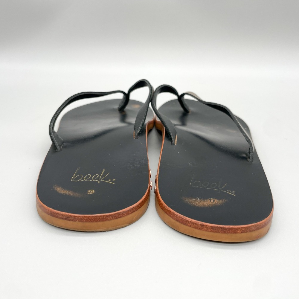 Beek Seabird Leather Flip Flop Sandals Womens 9 Black Metallic Gold Thong Flats - Picture 5 of 11